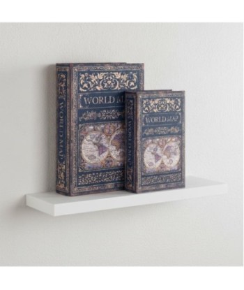 Caja Libro Decorativa Vintage Mapa del Mundo, Set de 2, Ideal para Almacenamiento y Decoración de Hogar, Oficina