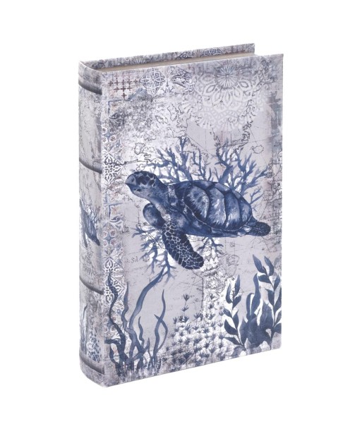 Caja Libro Decorativa Tortuga Azul - Almacenamiento Oculto - Diseño Marinero - Ideal para Decoración de Hogar