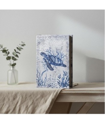 Caja Libro Decorativa Tortuga Azul - Almacenamiento Oculto - Diseño Marinero - Ideal para Decoración de Hogar