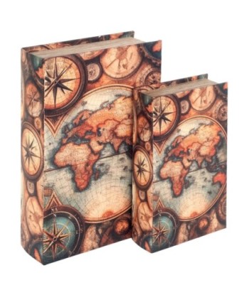 Set de 2 Cajas Decorativas Mapa Mundo para Almacenamiento, Estilo Vintage, Ideal para Decoración del Hogar y