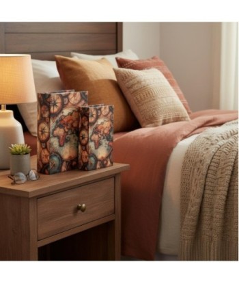 Set de 2 Cajas Decorativas Mapa Mundo para Almacenamiento, Estilo Vintage, Ideal para Decoración del Hogar y