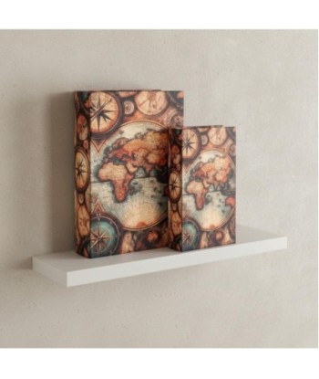 Set de 2 Cajas Decorativas Mapa Mundo para Almacenamiento, Estilo Vintage, Ideal para Decoración del Hogar y