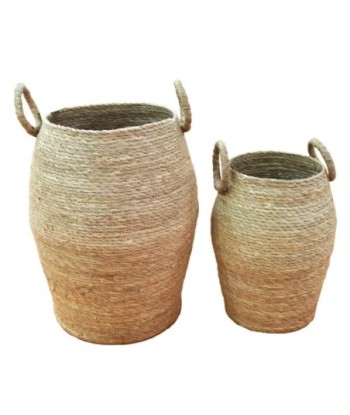 Juego de 2 cestas decorativas multiusos para almacenamiento, organizador de palma y hierba marina, ideal para