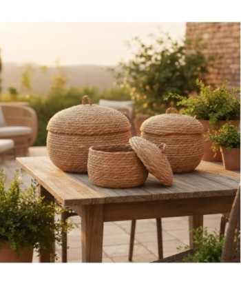 Juego de 3 cestas de almacenamiento decorativas para hogar, organizador de palma y hierba marina, diseño natural Juego de 3 cestas de almacenamiento decorativas para hogar, organizador de palma y hierba marina, diseño natural