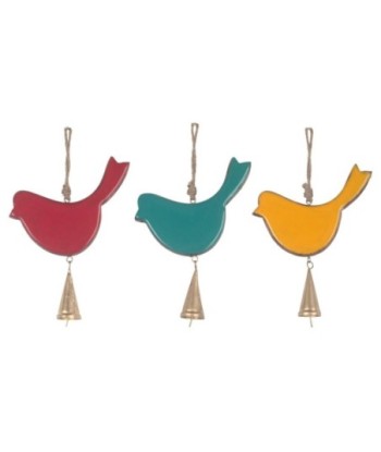 Colgante Decorativo Multicolor con Campana y Pájaro para Jardín y Hogar - Artesanía India de Madera