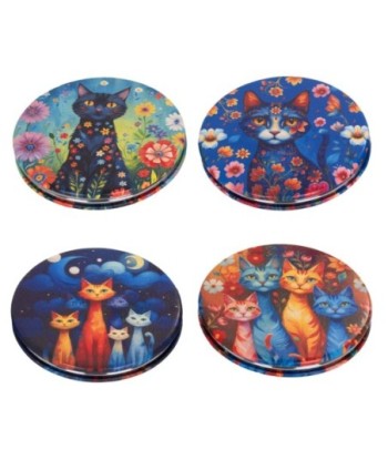 Espejo de Bolsillo Compacto con Diseño de Gato, Ideal para Regalo, Espejo Portátil Plegable, 4 Diseños Diferentes