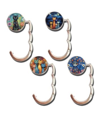 Colgador de Bolso con Diseño de Gato, Set de 4, Soporte de Metal para Mesa, Accesorio Portátil y Plegable