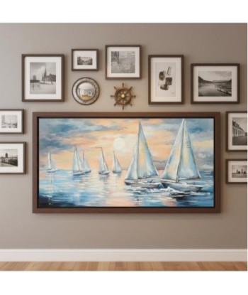 Cuadro Decorativo Barcos Estilo Marinero Lienzo Impreso para Sala de Estar y Oficina, Arte Náutico en Azul