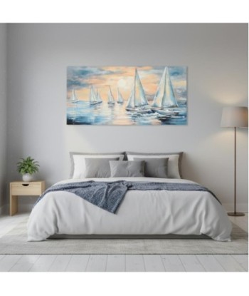 Cuadro Decorativo Barcos Estilo Marinero Lienzo Impreso para Sala de Estar y Oficina, Arte Náutico en Azul