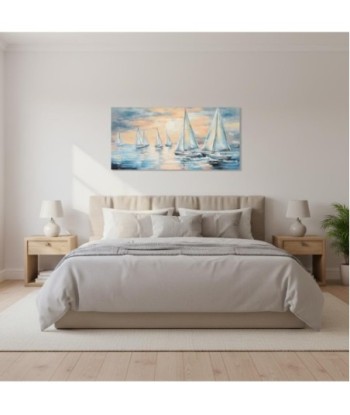 Cuadro Decorativo Barcos Estilo Marinero Lienzo Impreso para Sala de Estar y Oficina, Arte Náutico en Azul