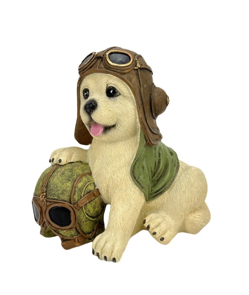 Perro Piloto Decorativo en Resina, Figura de Animal para Adornos y Regalos Originales, Estilo Bohemio, 14 cm