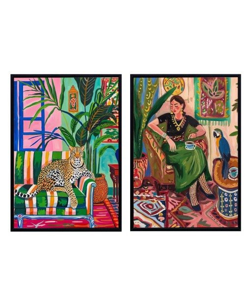 Cuadro Decorativo Mujer y Tigre - Arte de Pared Moderno - Set de 2 Piezas - Ideal para Hogar u Oficina