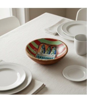 Cuenco Decorativo de Madera y Resina con Diseño de Sardinas para Cocina y Hogar, Ideal para Servir o Decorar