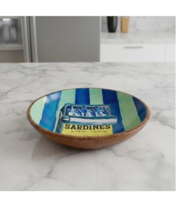 Cuenco Decorativo de Madera y Resina con Diseño de Sardinas - Ideal para Cocina y Hogar - Estilo Marinero
