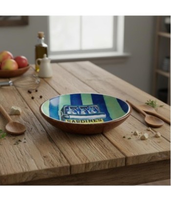 Cuenco Decorativo de Madera y Resina con Diseño de Sardinas - Ideal para Cocina y Hogar - Estilo Marinero