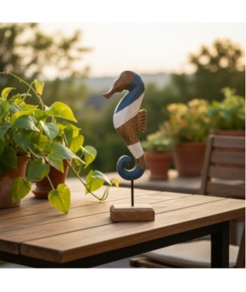 Decoración Marinera Caballito de Mar Azul, Figura de Madera, Adorno Náutico para Hogar, Oficina, Regalo Original