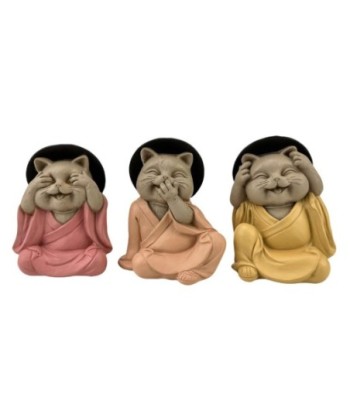 Estatua de Gato Buda Meditación Zen No Ve No Oye No Habla Decoración Oriental para Hogar y Oficina