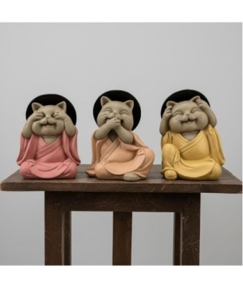 Estatua de Gato Buda Meditación Zen No Ve No Oye No Habla Decoración Oriental para Hogar y Oficina