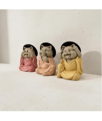 Estatua de Gato Buda Meditación Zen No Ve No Oye No Habla Decoración Oriental para Hogar y Oficina