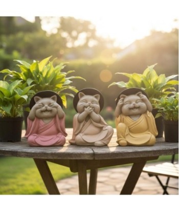 Estatua de Gato Buda Meditación Zen No Ve No Oye No Habla Decoración Oriental para Hogar y Oficina