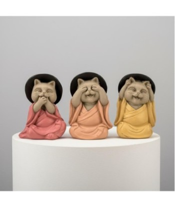 Figura Decorativa Gato Buda No Ve, No Oye, No Habla - Estatua Oriental de Resina para Hogar y Oficina