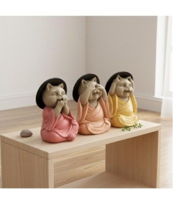 Figura Decorativa Gato Buda No Ve, No Oye, No Habla - Estatua Oriental de Resina para Hogar y Oficina