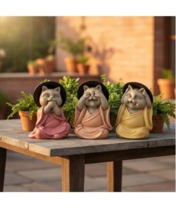 Figura Decorativa Gato Buda No Ve, No Oye, No Habla - Estatua Oriental de Resina para Hogar y Oficina