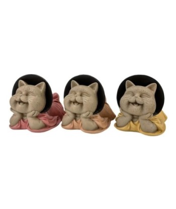 Figura Decorativa Gato Buda Meditación Zen, Set de 3 Estatuillas, Decoración Oriental para Hogar, Jardín o Oficina