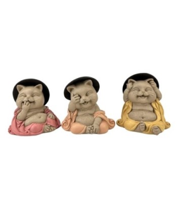 Figura Decorativa Gato Buda No Ve, No Oye, No Habla - Escultura de Resina Estilo Oriental para Decoración Zen