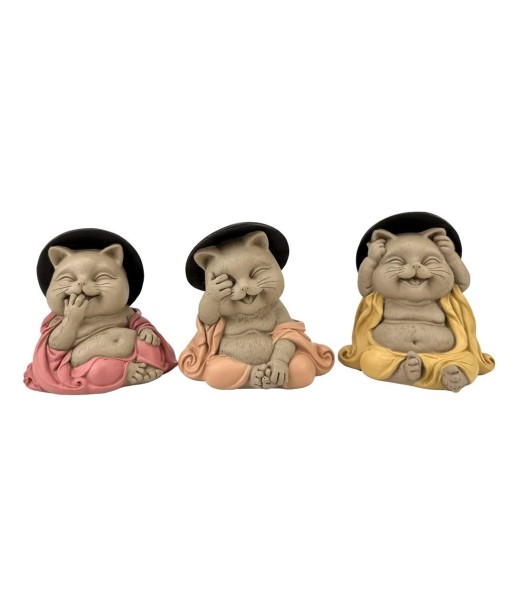 Figura Decorativa Gato Buda No Ve, No Oye, No Habla - Escultura de Resina Estilo Oriental para Decoración Zen