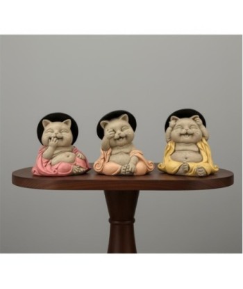 Figura Decorativa Gato Buda No Ve, No Oye, No Habla - Escultura de Resina Estilo Oriental para Decoración Zen