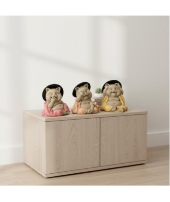 Figura Decorativa Gato Buda No Ve, No Oye, No Habla - Escultura de Resina Estilo Oriental para Decoración Zen