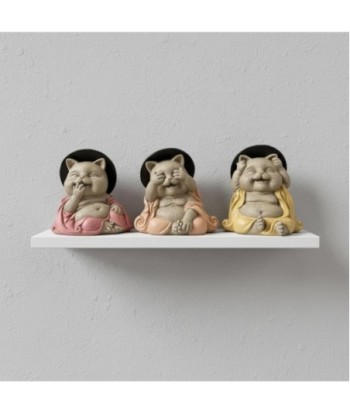 Figura Decorativa Gato Buda No Ve, No Oye, No Habla - Escultura de Resina Estilo Oriental para Decoración Zen