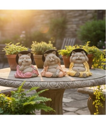 Figura Decorativa Gato Buda No Ve, No Oye, No Habla - Escultura de Resina Estilo Oriental para Decoración Zen