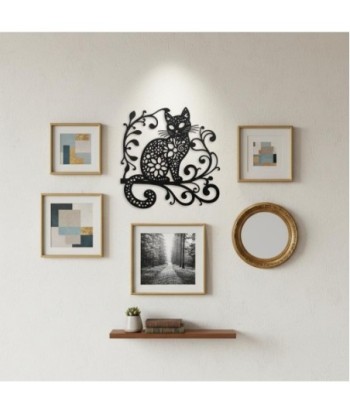 Adorno de Pared con Figura de Gato en Metal, Decoración Moderna y Elegante para Hogar, Diseño Artístico y Duradero.