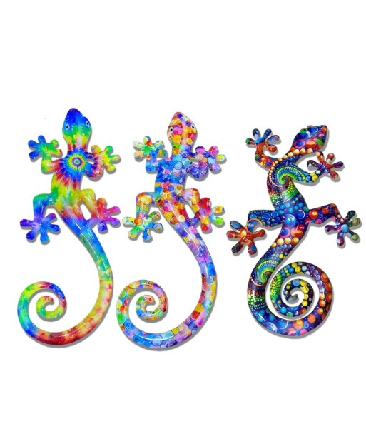 Adorno de Pared Lagarto Tropical, Decoración de Metal para Jardín, Set de 3 Figuras, Diseño Multicolor, Arte