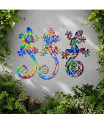 Adorno de Pared Lagarto Tropical, Decoración de Metal para Jardín, Set de 3 Figuras, Diseño Multicolor, Arte