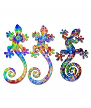 Adorno de Pared Lagarto Tropical, Decoración de Metal para Jardín, Set de 3 Figuras, Diseño Multicolor, Arte