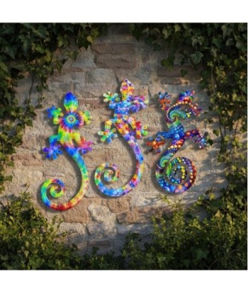 Adorno de Pared Lagarto Tropical, Decoración de Metal para Jardín, Set de 3 Figuras, Diseño Multicolor, Arte