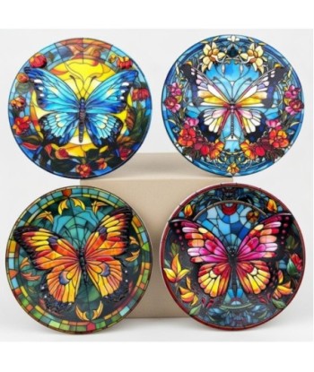 Adorno de Pared Mariposa Decorativa, Juego de 4 Platos de Cerámica Multicolor, Decoración Artística para el Hogar