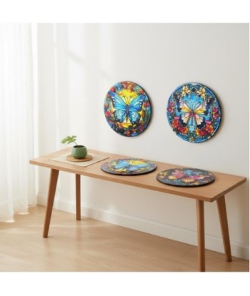 Adorno de Pared Mariposa Decorativa, Juego de 4 Platos de Cerámica Multicolor, Decoración Artística para el Hogar