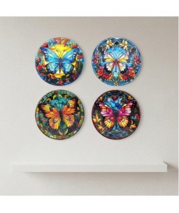Adorno de Pared Mariposa Decorativa, Juego de 4 Platos de Cerámica Multicolor, Decoración Artística para el Hogar