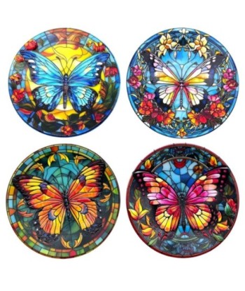 Adorno de Pared con Diseño de Mariposa, Decoración Cerámica para Hogar, Arte de Pared Multicolor, Set de 4 Piezas