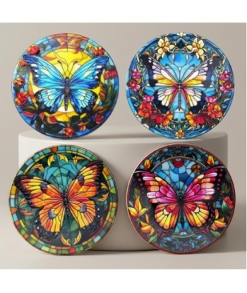 Adorno de Pared con Diseño de Mariposa, Decoración Cerámica para Hogar, Arte de Pared Multicolor, Set de 4 Piezas