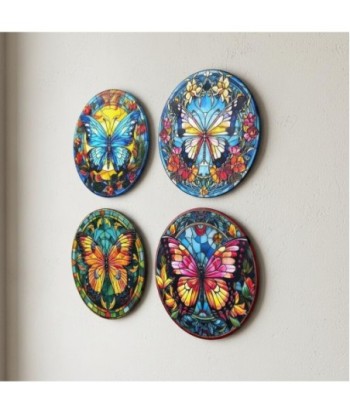 Adorno de Pared con Diseño de Mariposa, Decoración Cerámica para Hogar, Arte de Pared Multicolor, Set de 4 Piezas