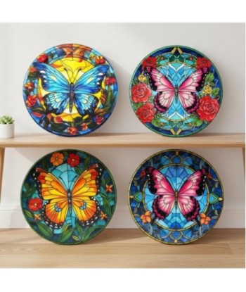 Adorno de Pared con Diseño de Mariposa, Juego de 4 Platos Decorativos, Decoración Moderna para el Hogar