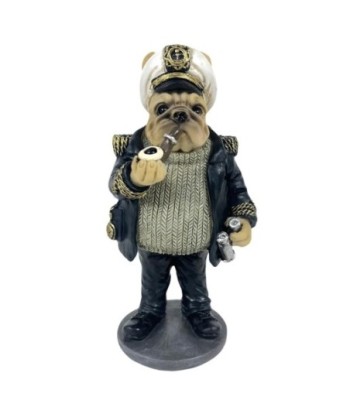 Figura Decorativa Bulldog Capitán de Resina - Escultura Moderna de Perro con Detalles Náuticos - Ideal para Hogar
