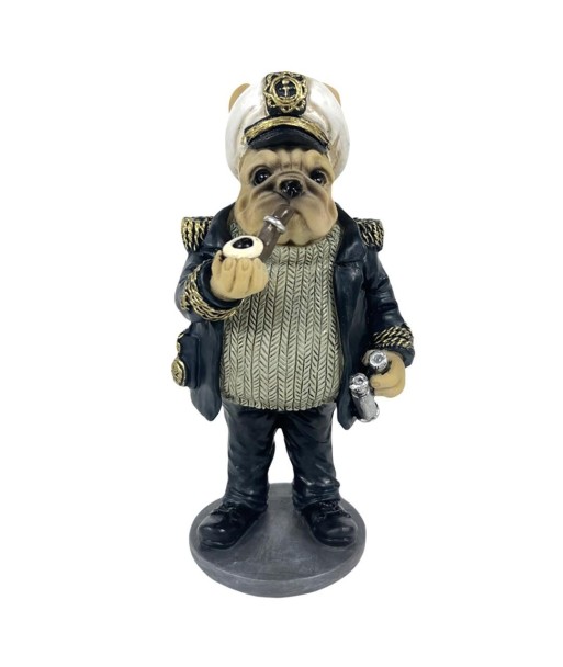 Figura Decorativa Bulldog Capitán de Resina - Escultura Moderna de Perro con Detalles Náuticos - Ideal para Hogar