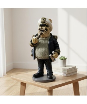 Figura Decorativa Bulldog Capitán de Resina - Escultura Moderna de Perro con Detalles Náuticos - Ideal para Hogar
