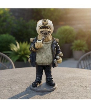 Figura Decorativa Bulldog Capitán de Resina - Escultura Moderna de Perro con Detalles Náuticos - Ideal para Hogar